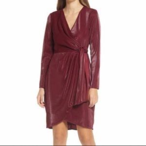 NWT Julia Jordan Scuba Jersey Long Sleeve Faux Wrap Xmas Dress Wine Red Size 2